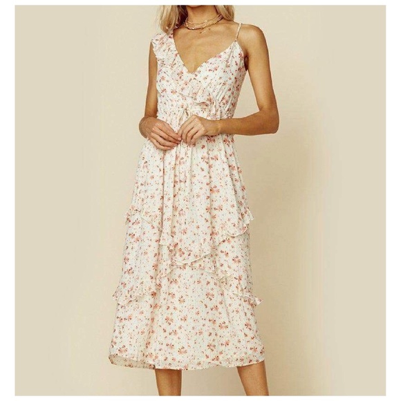 Blue Life for Revolve Violet Ruffled Floral Dress in Cream Gold Size XS *NEW* - Picture 3 of 6